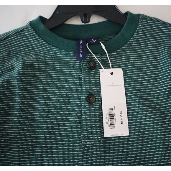 Janie and Jack JJ904 Boy's Sz 6 Enchanted Forest Green Striped L/S Henley Shirt - Picture 5 of 5
